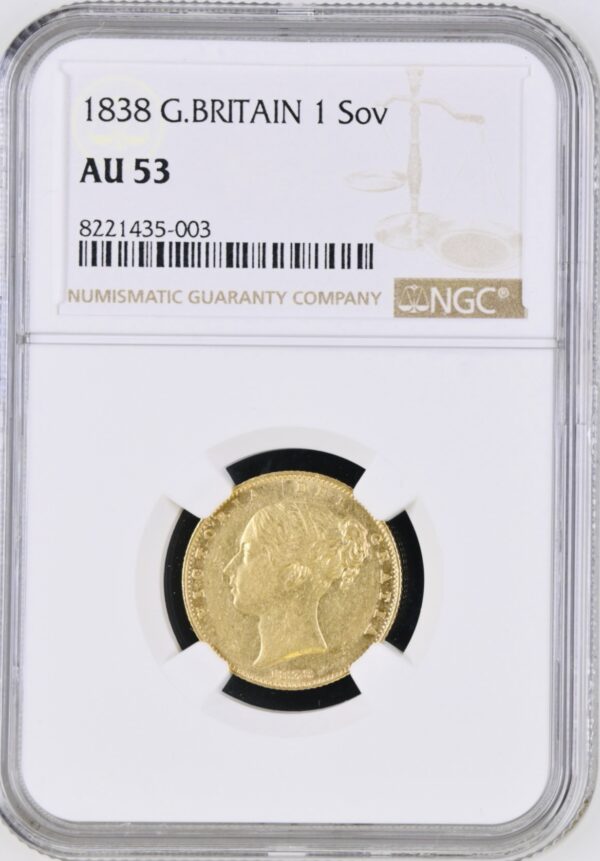 1838 Full Sovereign NGC AU53 - Rare