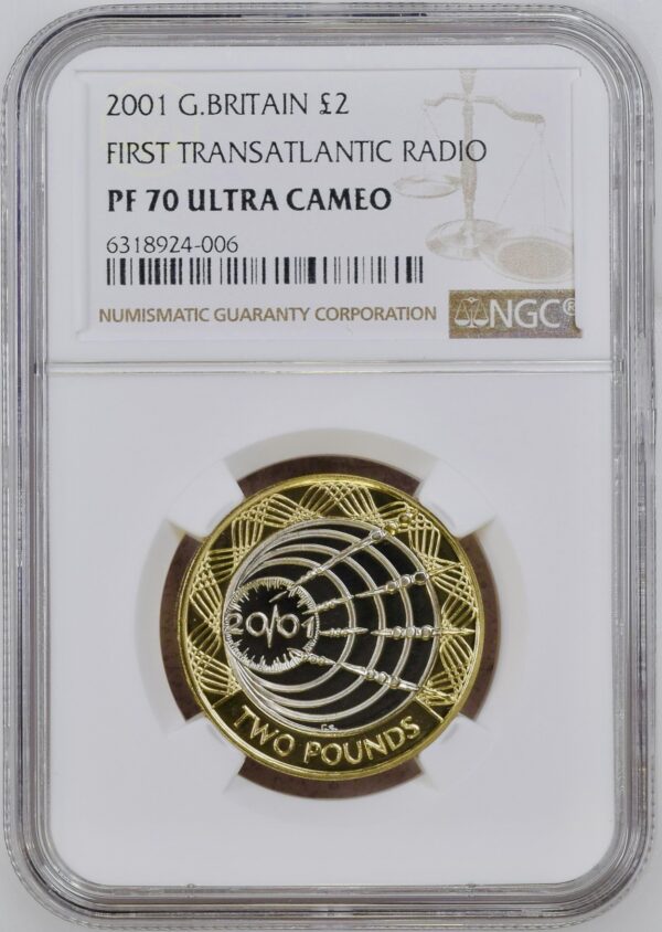 2001 Silver Proof Two Pounds First Transatlantic Radio NGC PF70UCAM