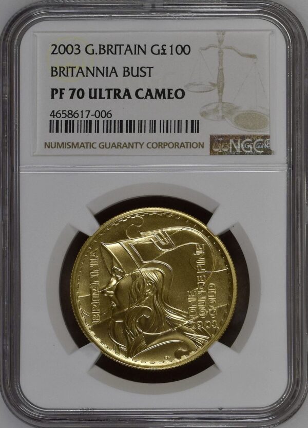 2003年 ブリタニアゴールドプルーフ 100ポンド (1オンス) NGC PF70 ULTRA CAMEO グレード付