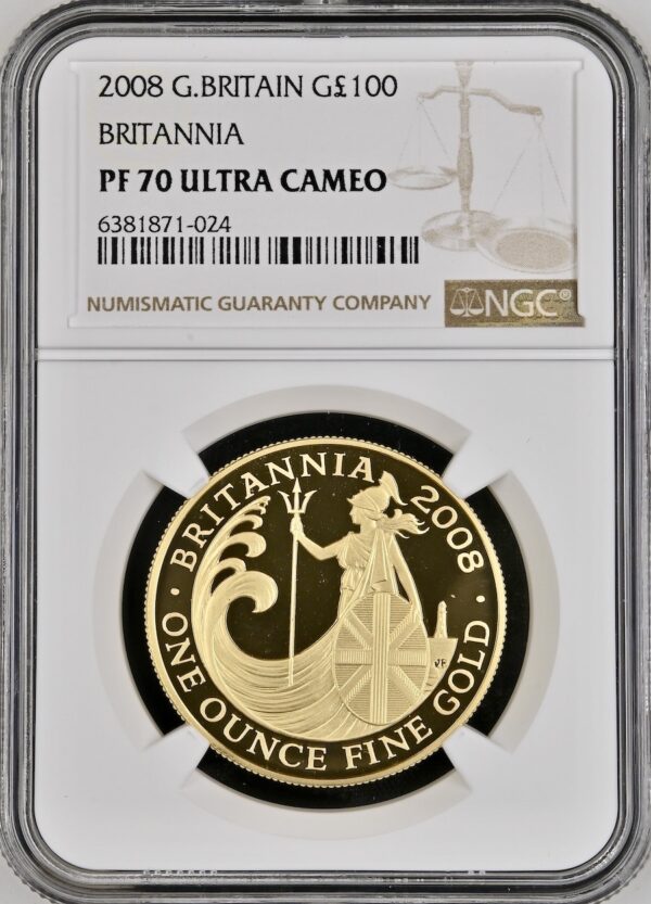 2008年 ブリタニアゴールドプルーフ 100ポンド (1オンス) NGC PF70 ウルトラカメオ鑑定