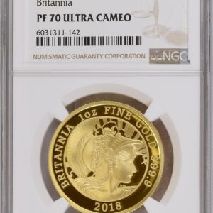 2018年 ブリタニアゴールドプルーフ 100ポンド (1オンス) NGC PF70 ULTRA CAMEO鑑定