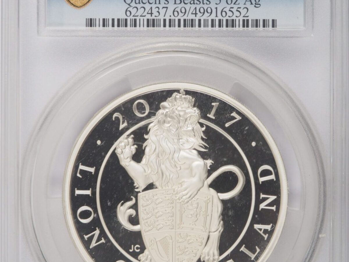 2017年 クイーンズビーストイングランドのライオン 5オンス銀貨 PCGS