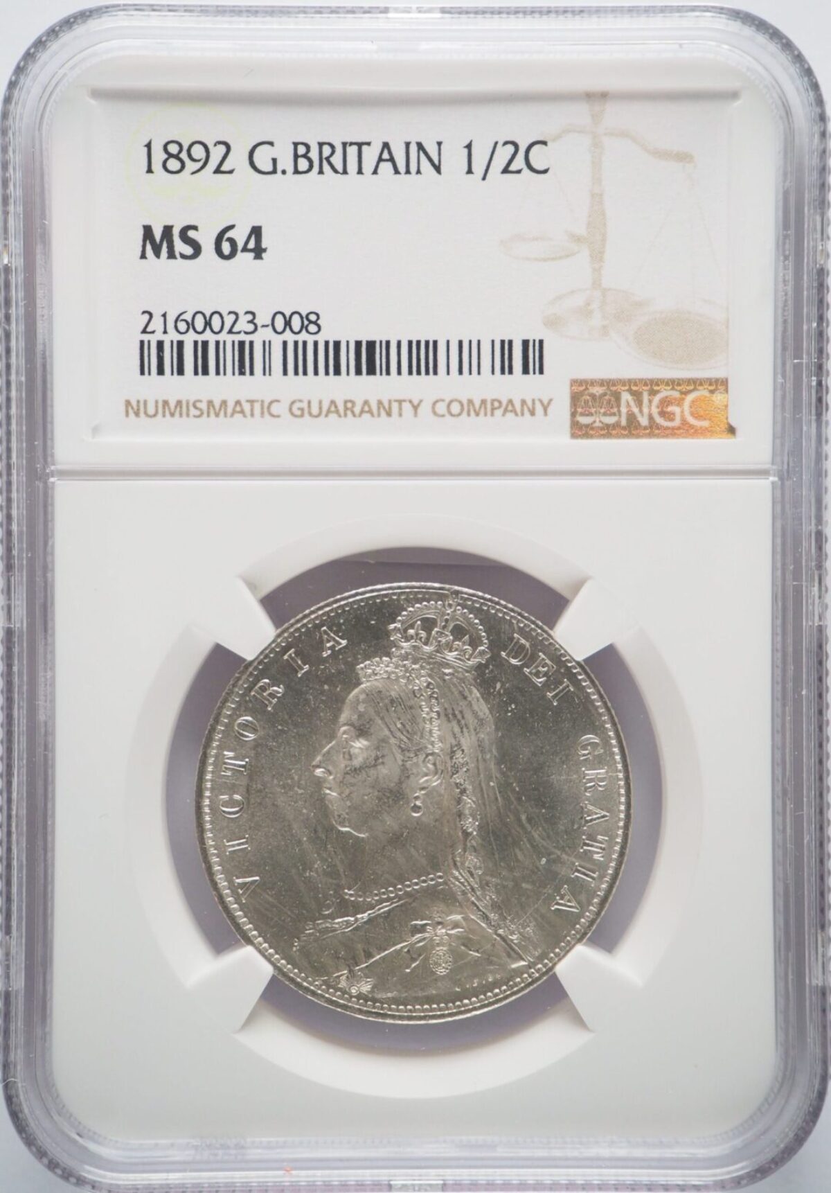 1892年 ビクトリア ジュビリーヘッド ハーフクラウン銀貨 NGC MS64