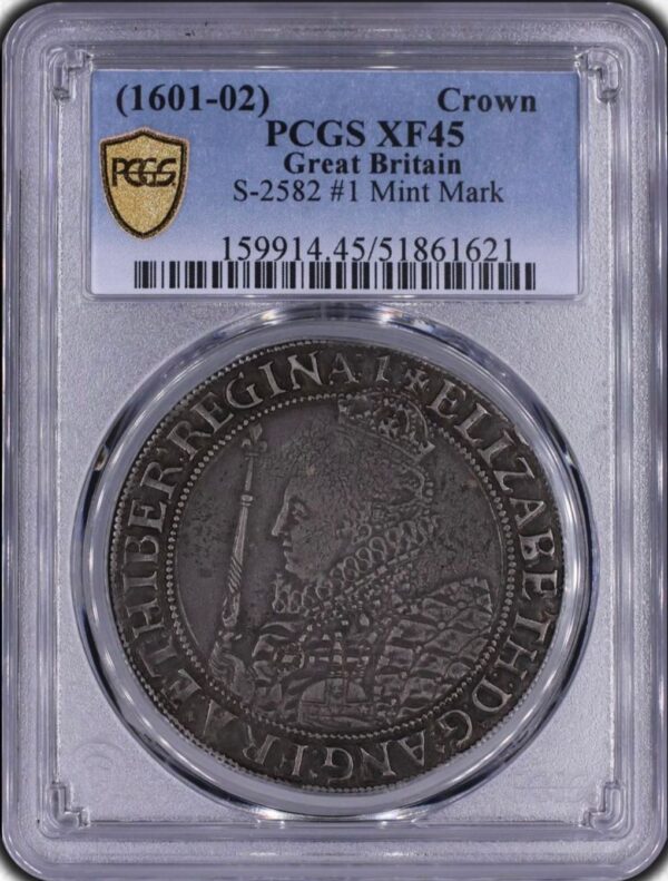 (1601-02) Elizabeth I Crown PCGS XF45