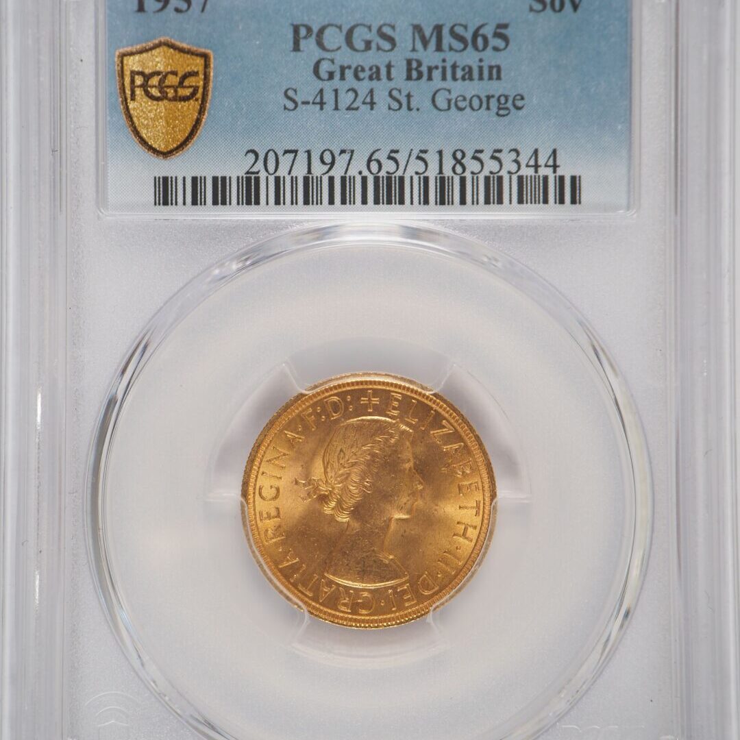 1957年 ヤングヤングソブリン金貨 PCGS MS65 - Sovereign Hub