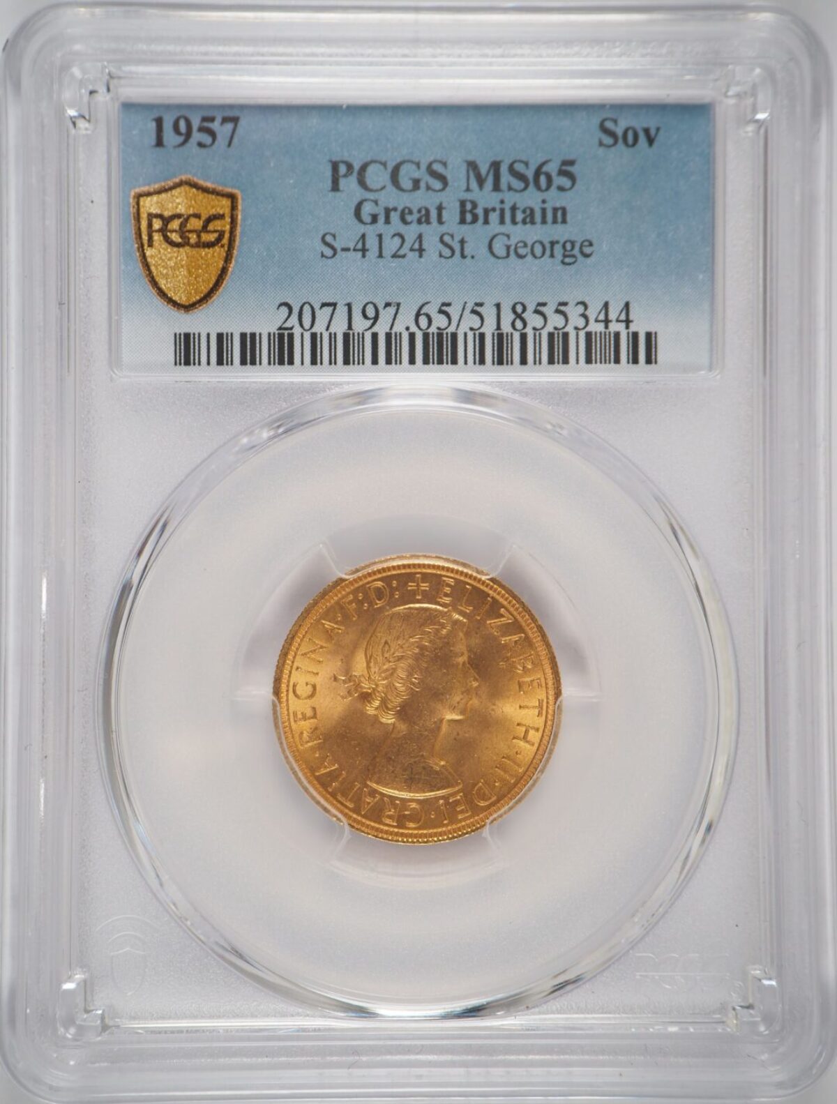初年度発行　イギリス 英国 1957 MS65 　ソブリン NGC PCGS 1957年 ヤングヤングソブリン金貨 PCGS MS65 - Sovereign Hub