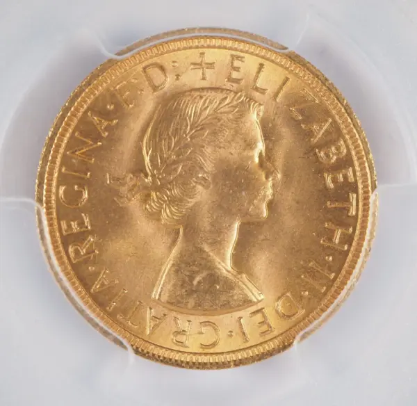 1957年 ヤングヤングソブリン金貨 PCGS MS65 - Sovereign Hub