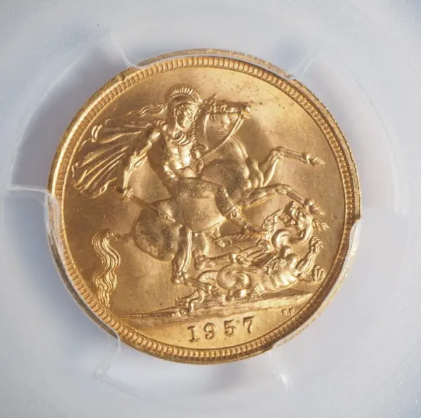 1957年 ヤングヤングソブリン金貨 PCGS MS65 - Sovereign Hub
