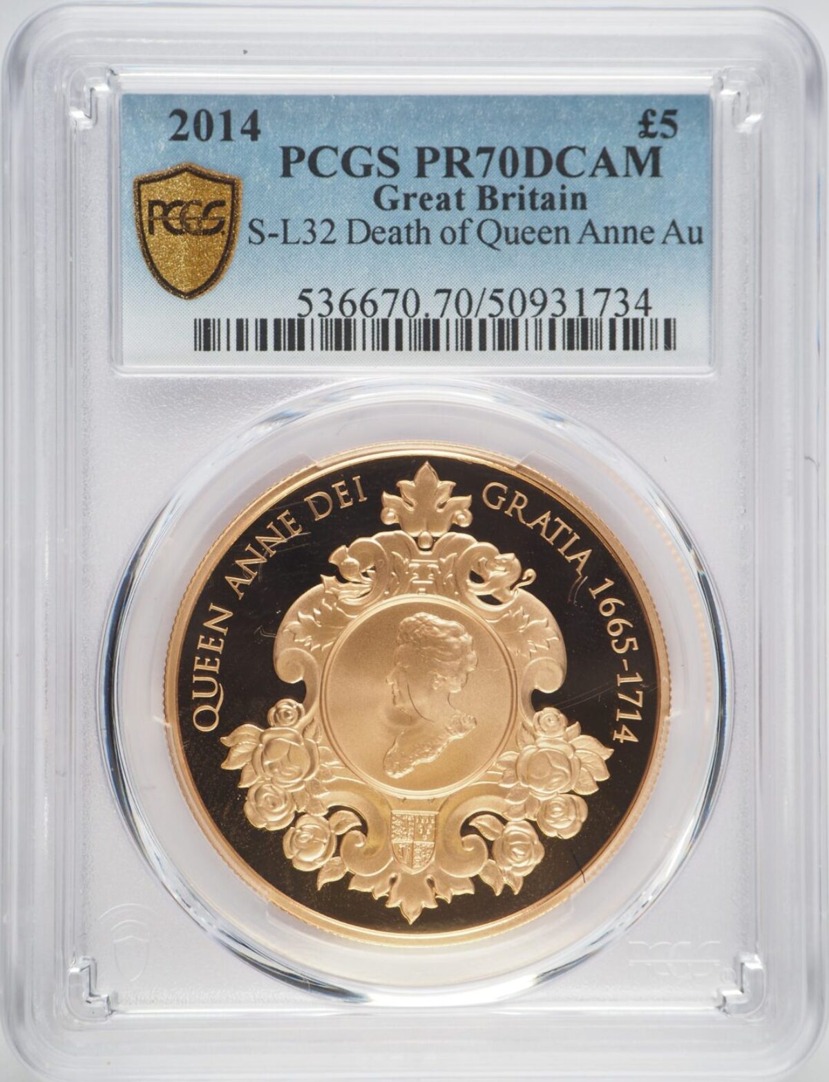 NGC MS69PL 2014年アンヌ女王没後 300周年記念 5ポンド 2014年 アン女王没後300周年 5ポンド金貨 PCGS PR70DCAM - ソブリンハブ