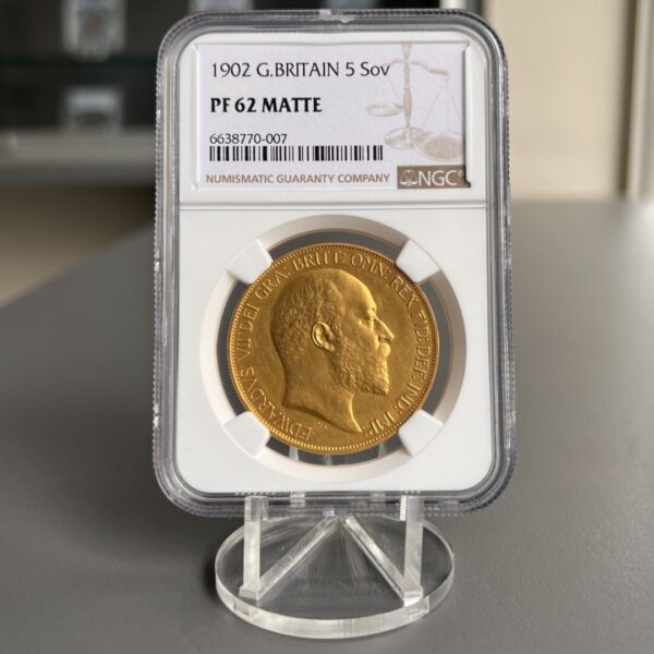 1902 Great Britain £5 – Edward VII Gold Five Sovereign (NGC PF62 Matte)