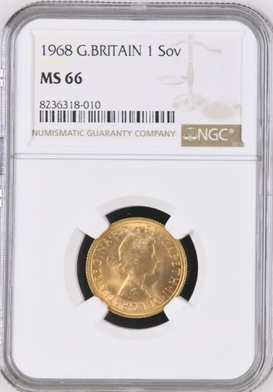 【人気】ヤングエリザベス　1968年 イギリス ソブリンコイン MS 64 1968年 ヤングヤングエリザベス ソブリン金貨 NGC MS66