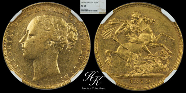 Gold sovereign 1879 London "Victoria" NGC AU53 Great Britain
