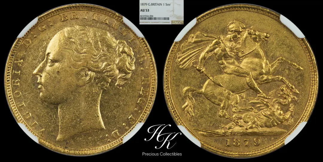 1877年 ヤングビクトリア 1ソブリン 金貨 NGC社からMS60の鑑定 1877年 ヤングビクトリア 1ソブリン 金貨 NGC社からMS60の鑑定