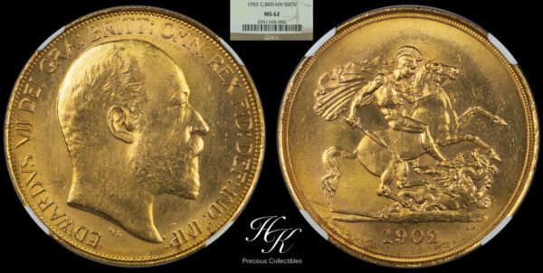Gold quintuple sovereign (5 pounds) 1902 NGC MS62 "EDWARD VII" Great Britain