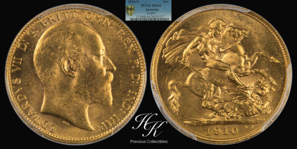 1910年 シドニー エドワード7世 ソブリン金貨 PCGS MS64