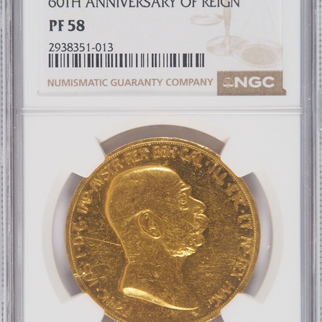 1908年 オーストリア 100コロナ金貨 「雲上の女神」 NGC PF58