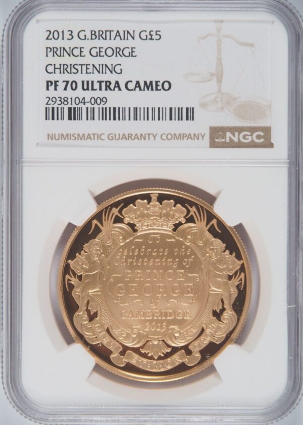 2013年ジョージ王子洗礼記念5ポンド金貨 NGC PF70UC