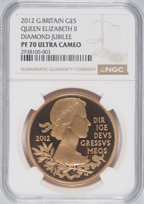 2012年ダイヤモンドジュビリー(ヤングヤング)5ポンド金貨 NGC PF70UC