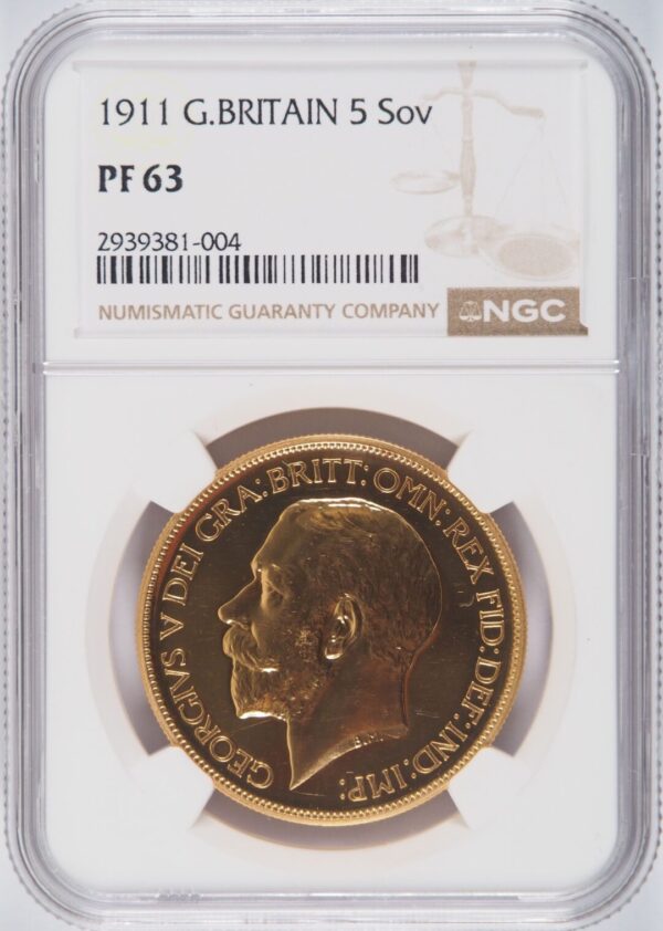 1911年 ジョージ5世 5ポンド金貨 NGC PF63