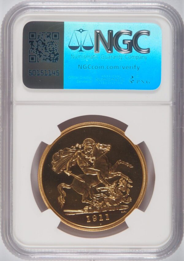 1911年 ジョージ5世 5ポンド金貨 NGC PF63 - 画像 (2)