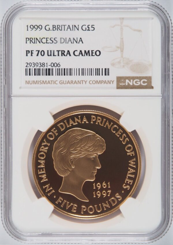 1999年 ダイアナ妃追悼記念 5ポンド金貨 NGC PF70UC