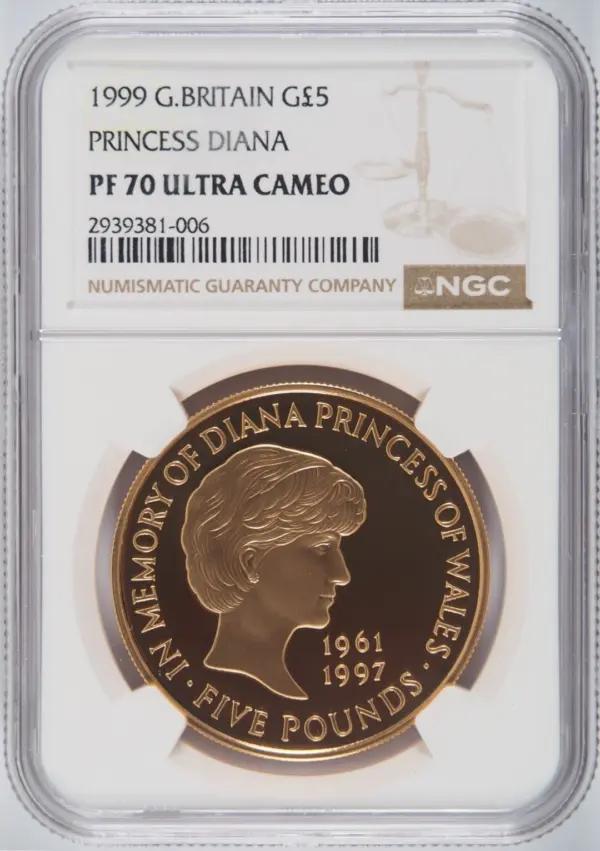 1999年 ダイアナ妃追悼記念 5ポンド金貨 NGC PF70UC - ソブリンハブ
