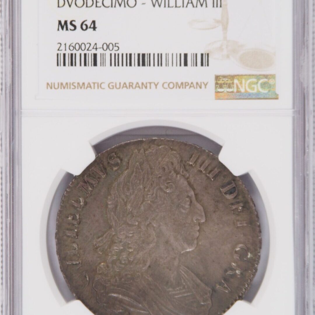 17-18世紀カシム王国 ディルハム銀貨 1700年 ウィリアム3世 クラウン銀貨 DVODECIMO NGC MS64