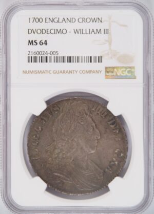 1700年 ウィリアム3世 クラウン銀貨 DVODECIMO NGC MS64