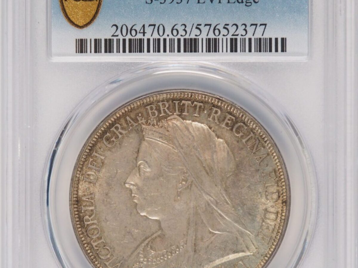 1893年ビクトリアオールドヘッド クラウン銀貨 LVIエッジ PCGS MS63