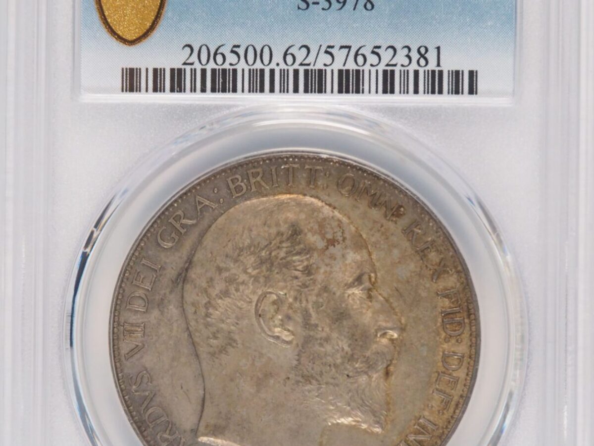 イギリス 1902年 エドワード7世 クラウン銀貨 銀貨 セントジョージ 1902年エドワード7世 クラウン銀貨 MS62 - ソブリンハブ