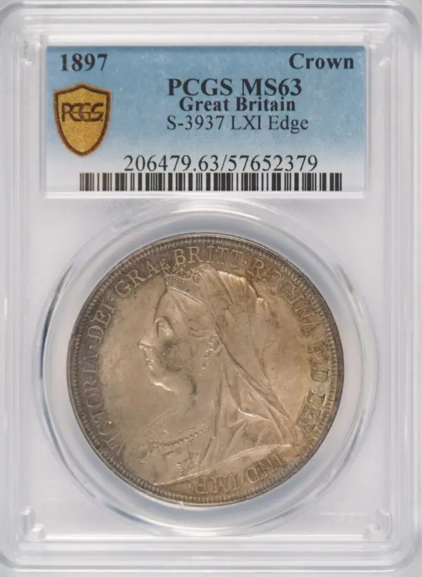 1897年ビクトリアオールドヘッド クラウン銀貨 PCGS MS63 LXI エッジ