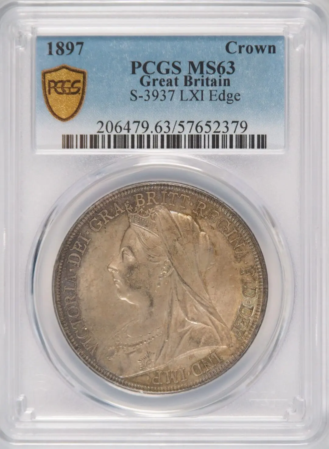 1897年ビクトリアオールドヘッド クラウン銀貨 PCGS MS63 LXI エッジ - ソブリン ハブ