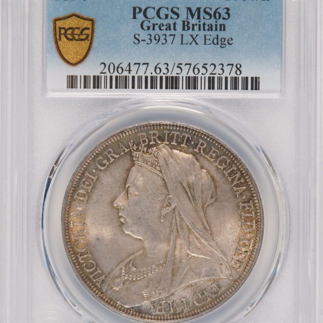 1896年ビクトリアオールドヘッド クラウン銀貨 PCGS MS63 LX