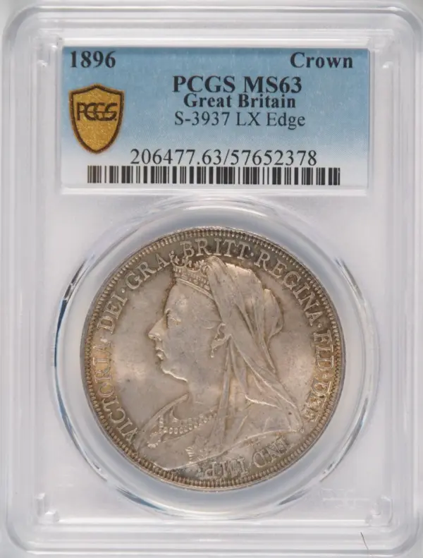 1896年ビクトリアオールドヘッド クラウン銀貨 PCGS MS63 LX エッジ