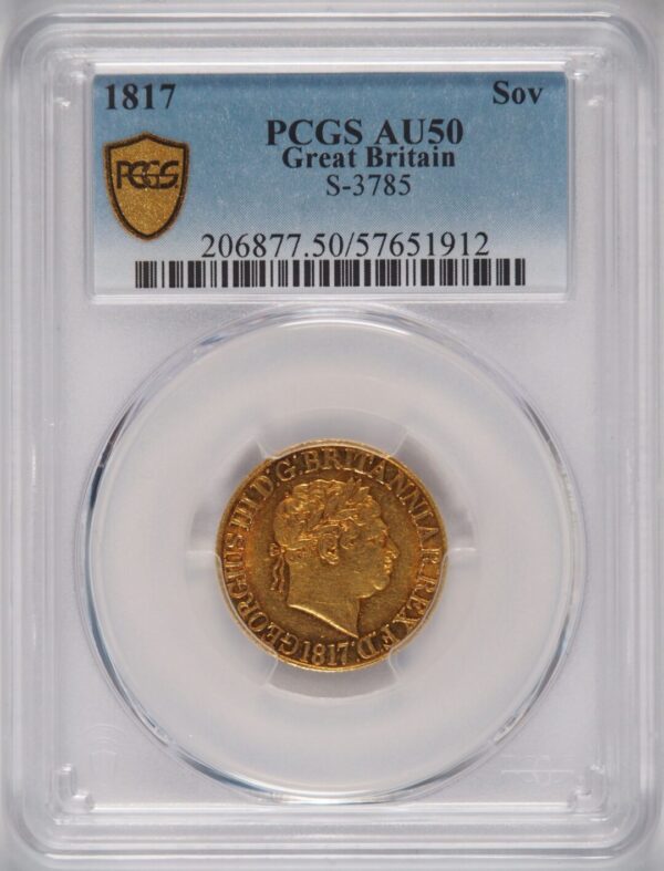 1817年ジョージ3世 ソブリン金貨 PCGS AU50