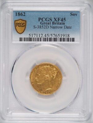 1862 Sovereign Narrow Date XF45