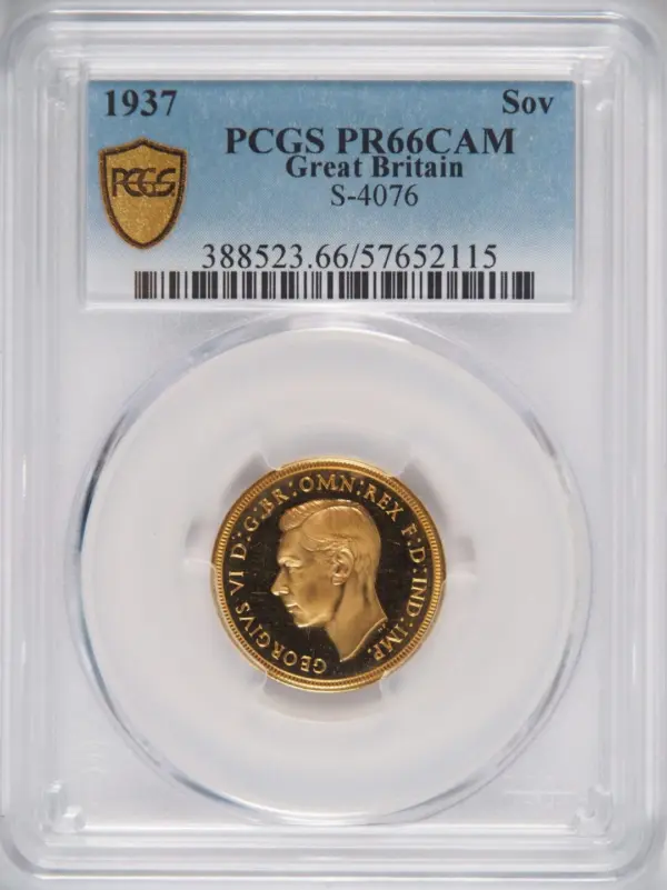 1937年ジョージ6世 プルーフソブリン金貨 PCGS PR66CAM - ソブリンハブ
