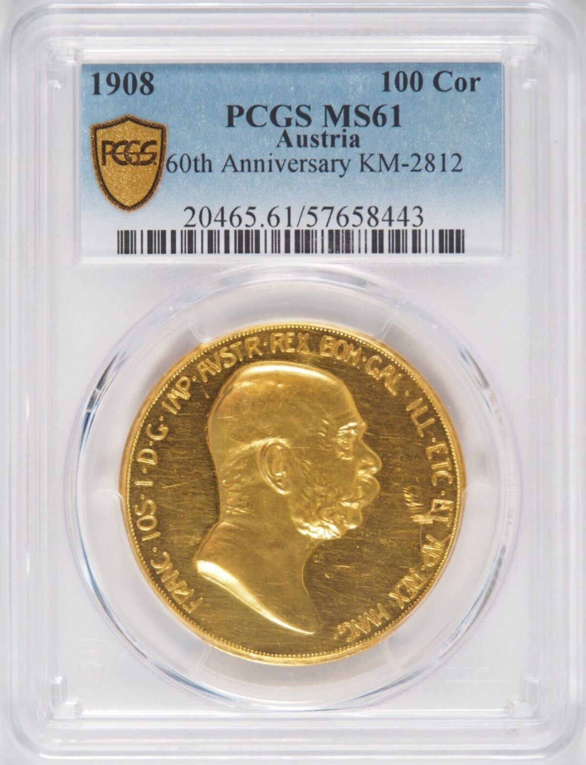 1908年 オーストリア 100コロナ金貨 「雲上の女神」 PCGS MS61