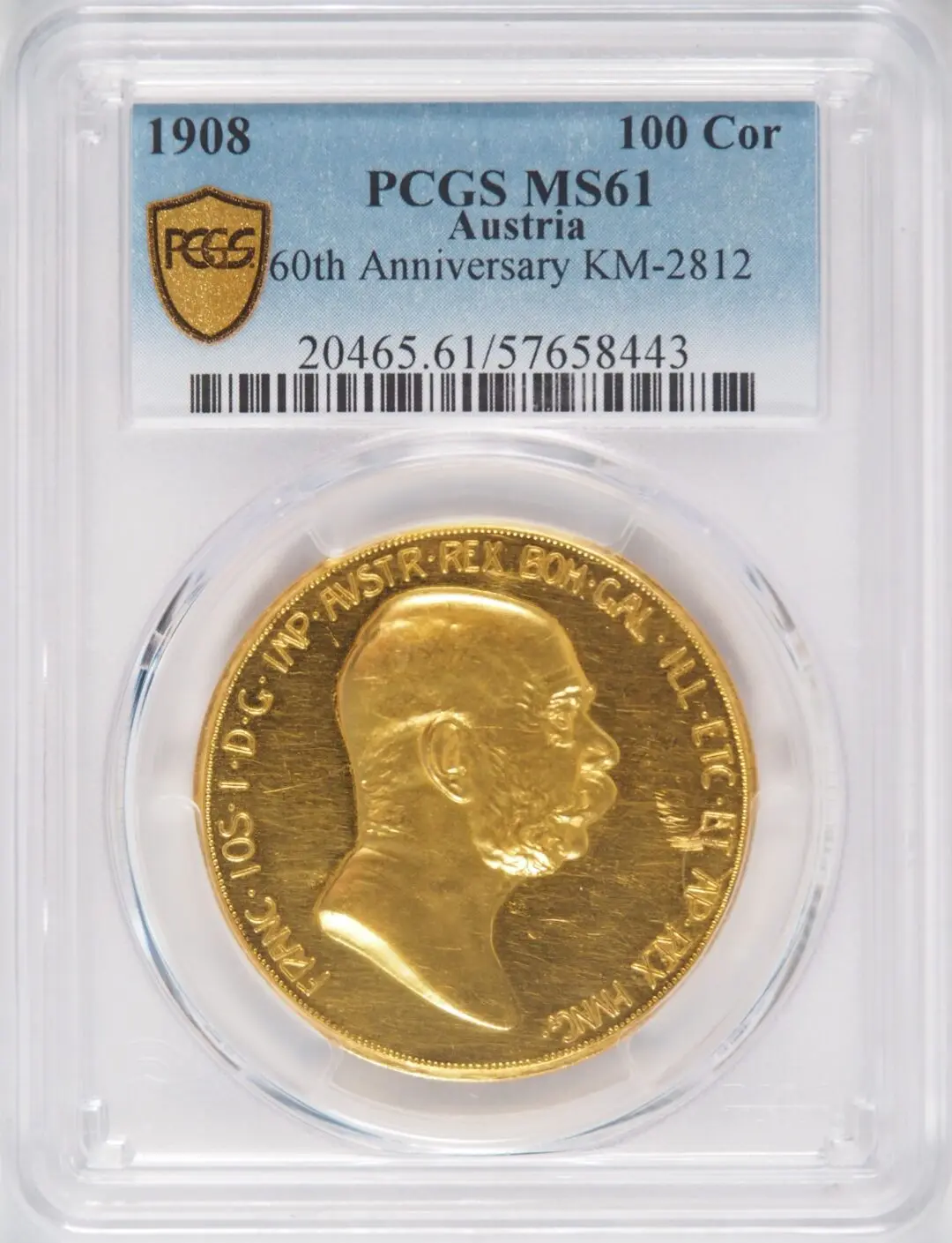 1908年 オーストリア 100コロナ金貨 「雲上の女神」 PCGS MS61