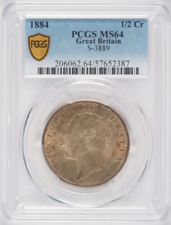 1884年ビクトリアヤングヘッド ハーフクラウン銀貨 PCGS MS64