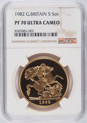 1982年 ヤングエリザベス 5ポンド金貨 NGC PF70UC