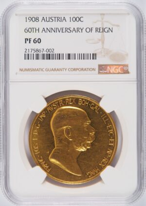 1908年 【雲上の女神】オーストリア 100コロナ 金貨 NGC PF60