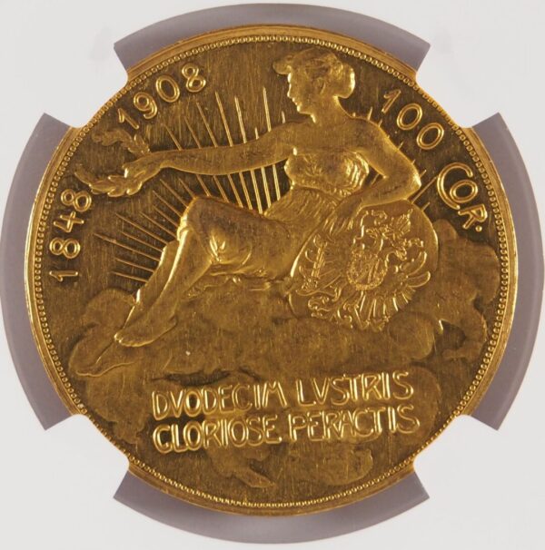 1908年 【雲上の女神】オーストリア 100コロナ 金貨 NGC PF60 - 画像 (3)