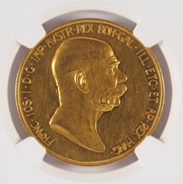 1908年 【雲上の女神】オーストリア 100コロナ 金貨 NGC PF60 - 画像 (4)