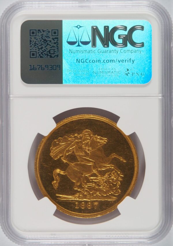 1887 Victoria Jubilee Head Gold Five Pound NGC MS62PL - Image 2