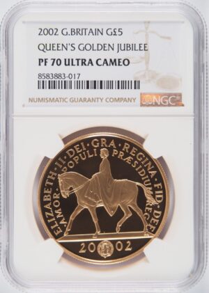 2002年 【馬上のエリザベス】ゴールデン・ジュビリー 5ポンド金貨 NGC PF70UC