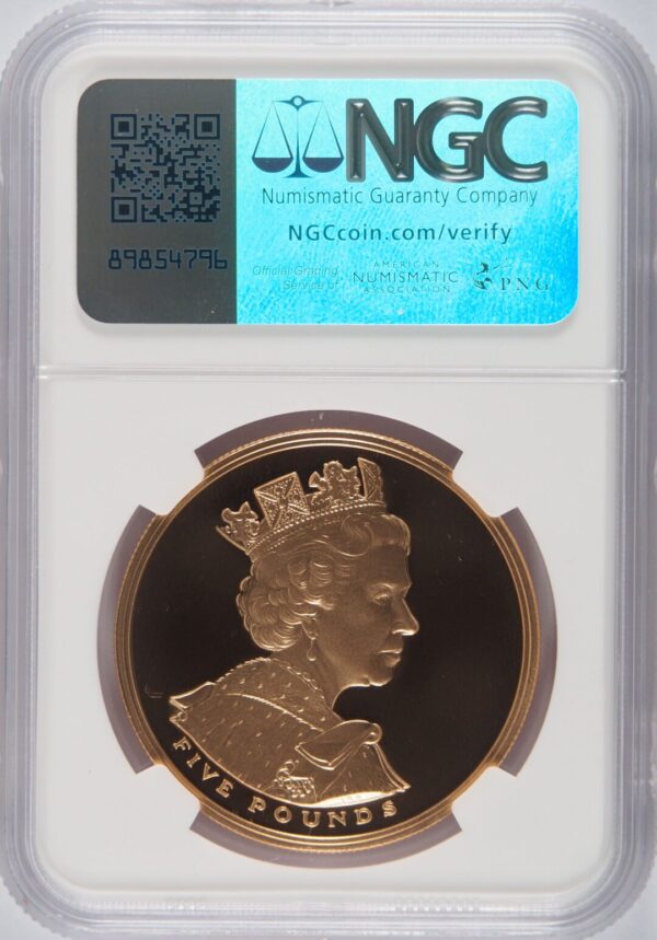 2002年 【馬上のエリザベス】ゴールデン・ジュビリー 5ポンド金貨 NGC PF70UC - 画像 (2)
