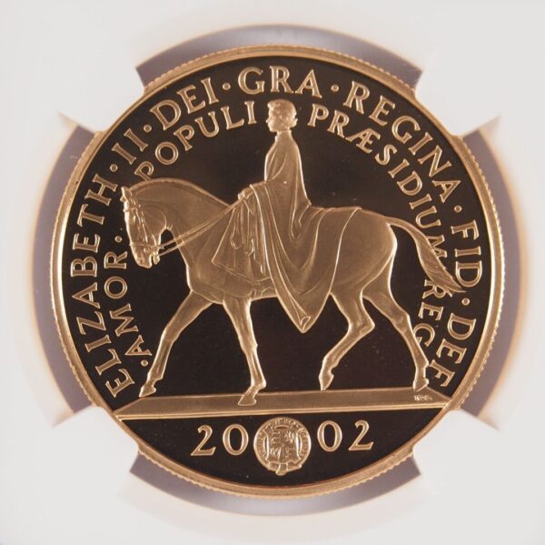 2002年 【馬上のエリザベス】ゴールデン・ジュビリー 5ポンド金貨 NGC PF70UC - 画像 (3)
