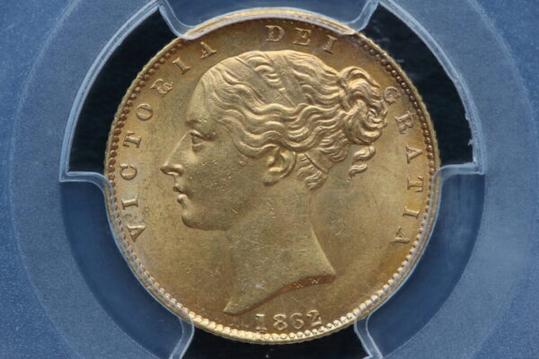 【R4 ミントエラー】1862年ビクトリアヤングヘッド ソブリン金貨 R over Inverted R PCGS MS63 (Single Finest) - 画像 (4)