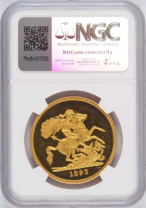 1893年ビクトリアヴェールヘッド プルーフ5ポンド金貨 NGC PF63UC